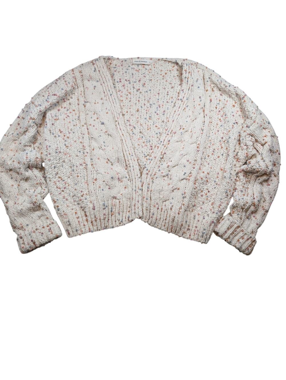 Cabincore Chunky Knit Cropped Open Cardigan Multicolor Cozycore Womens L